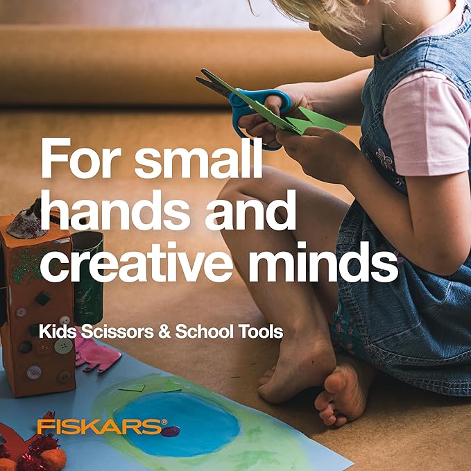Fiskars 5" SoftGrip Blunt-Tip Scissors for Kids Ages 4-7, Scissors for School or Crafting, Back to School Supplies, Pink/Turquoise Floral