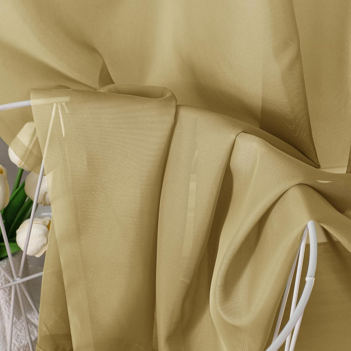 Chyhomenyc Gold Sheer Curtains 78 Inches Long 2 Panels Set for Living Room, Light Filtering Voile Lightweight Bedroom Curtains, Rod Pocket Solid Window Treatment Drapes, Each 42W x 78L