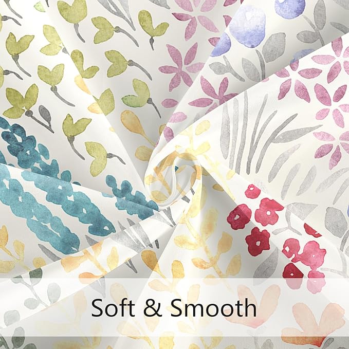 Small Stall Shower Curtain 36 x 72 Inch, Half Narrow Dorm Cute Floral Shower Curtain for Bathroom, Colorful Wildflower Boho Cottagecore Fabric Shower Curtain Set with Hooks, Ivory