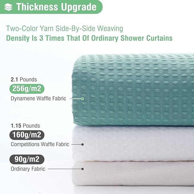 Dynamene Extra Long Shower Curtain,96 Inch Long Waffle Weave Heavy Duty Thick Fabric Bathroom Shower Curtain, Neutral Weighted Hotel Bath Curtain Set with 12 Plastic Hooks,72x96,Teal