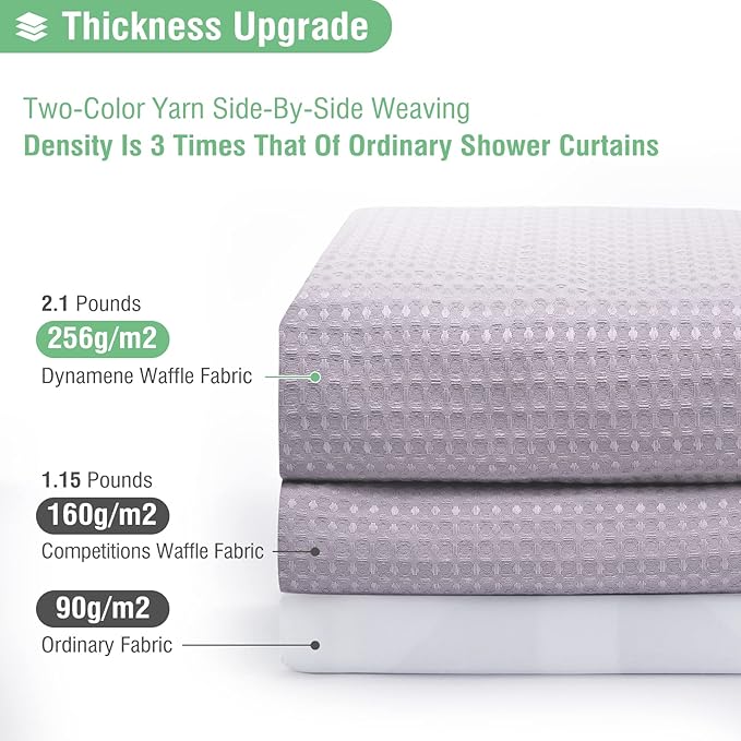 Dynamene Extra Long Shower Curtain - 84 Inch Long Waffle Weave Heavy Duty Fabric Bathroom Shower Curtain, Neutral Weighted Hotel Thick Bath Curtain Set with 12 Plastic Hooks,72x84, Lavender