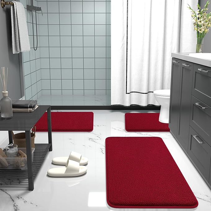 OLANLY Thick Memory Foam Bath Mats Rugs 30x20, Extra Soft Absorbent Bathroom Rug, Quick Dry Bath Mat, Non-Slip, Machine Washable Carpet for Bathroom, Tub and Shower, Home Decor Accessories, Red
