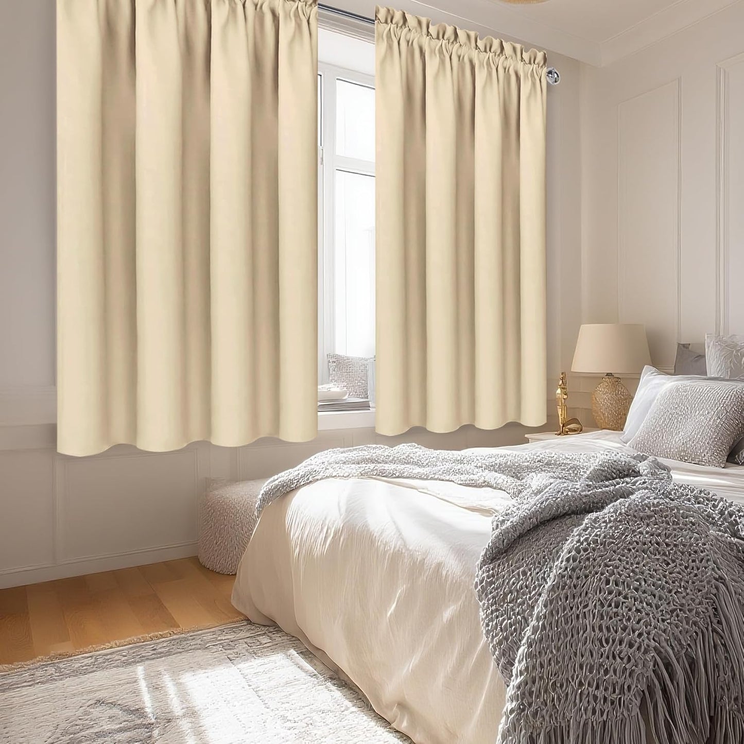 DWCN Blackout Curtains for Living Room Thermal Insulated, Energy Saving & Noise Reducing Bedroom Curtains, Beige, W 70x L 72 Inch, Set of 2 Rod Pocket Curtain Panels