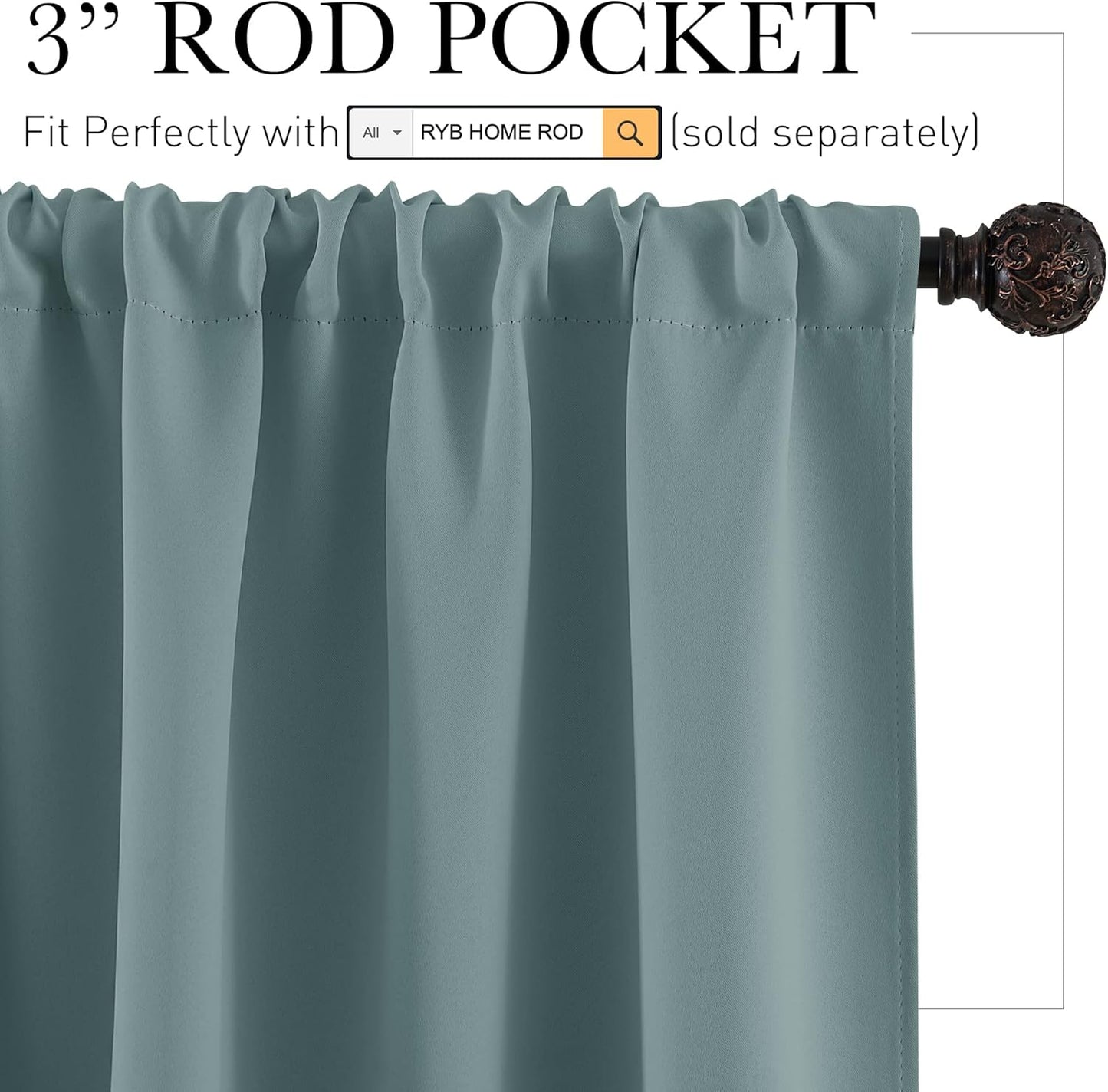 RYB HOME Small Curtains Blackout - Privacy Energy Efficiency Mini Curtains for Kids Bedroom RV Camper Windows Trailer Bathroom Kitchen Cabinet Door Window, W 29 x L 36, Dusty Blue, 2 Panels