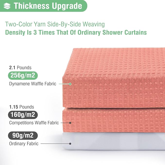 Dynamene Extra Long Shower Curtain - 96 Inch Long Waffle Weave Weighted Thick Cloth Bathroom Shower Curtain, Neutral Heavy Duty Hotel Bath Curtain Set with 12 Plastic Hooks,72x96, Coral