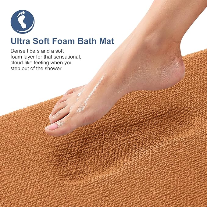 OLANLY Thick Memory Foam Bath Mat Rug 36x24, Extra Soft Absorbent Bathroom Rug, Quick Dry Bath Mats, Non-Slip, Machine Washable Carpet for Bathroom, Tub and Shower, Home Decor Accessories, Clay