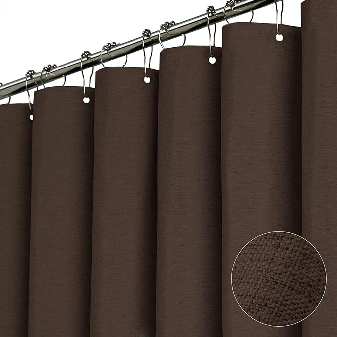 BTTN Fabric Shower Curtain, Linen Textured Heavy Duty Polyester Cloth Shower Curtain Set with Plastic Hooks, Brown, 60" W x 72" L (Pack of 1)