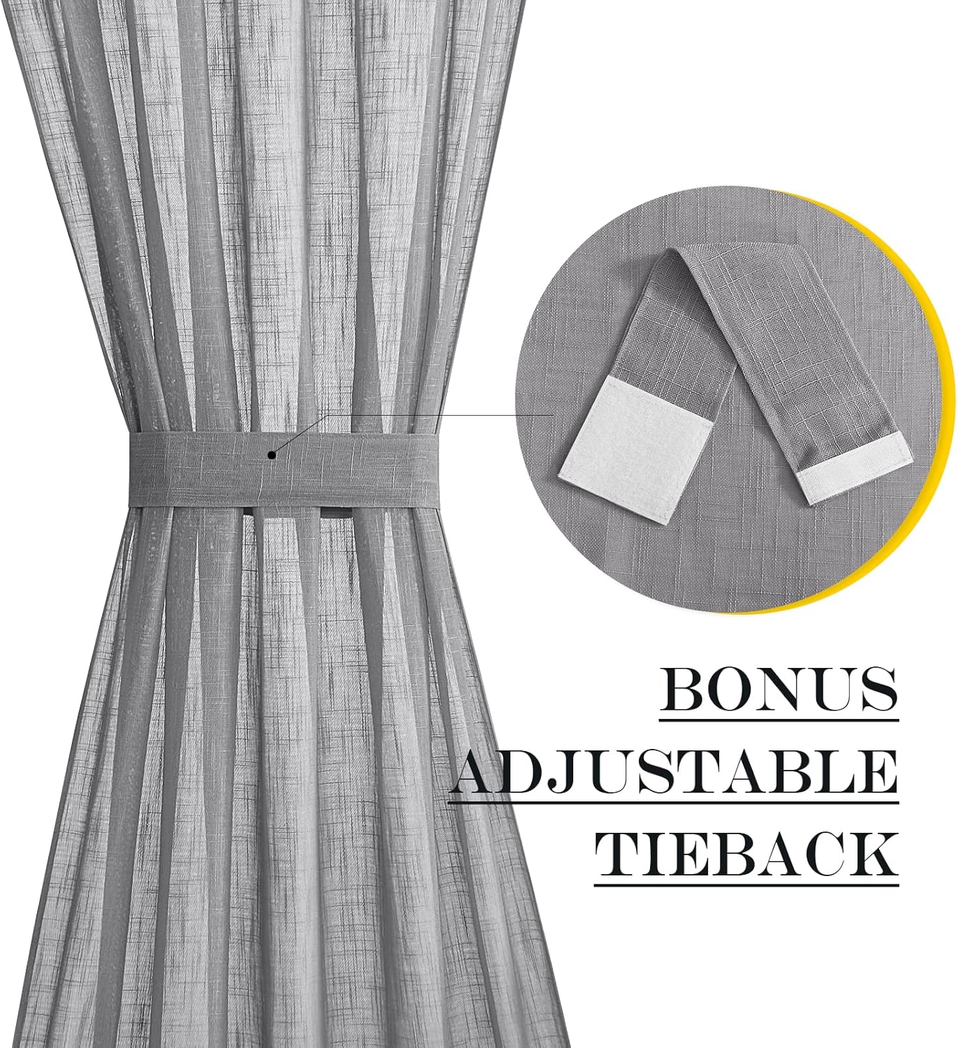 NICETOWN French Door Curtain with Tieback, Rustic Semi-Sheer Back Front Door Shade 50 Inches Long Curtains, Short Curtain Light-Filtering Privacy Window Decor, 1 Panel, Dark Grey, 26" Wide