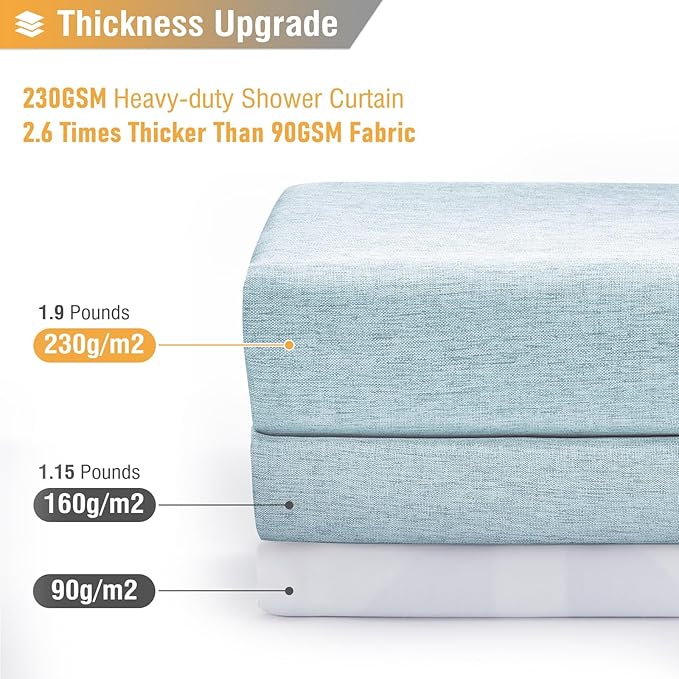 BTTN Extra Long Shower Curtain - 72x96 Inch Long Linen Textured Heavy Duty Fabric Shower Curtain Set with 12 Plastic Hooks, Tall Decorative Neutral Waterproof Shower Curtains for Bathroom, Fog Blue