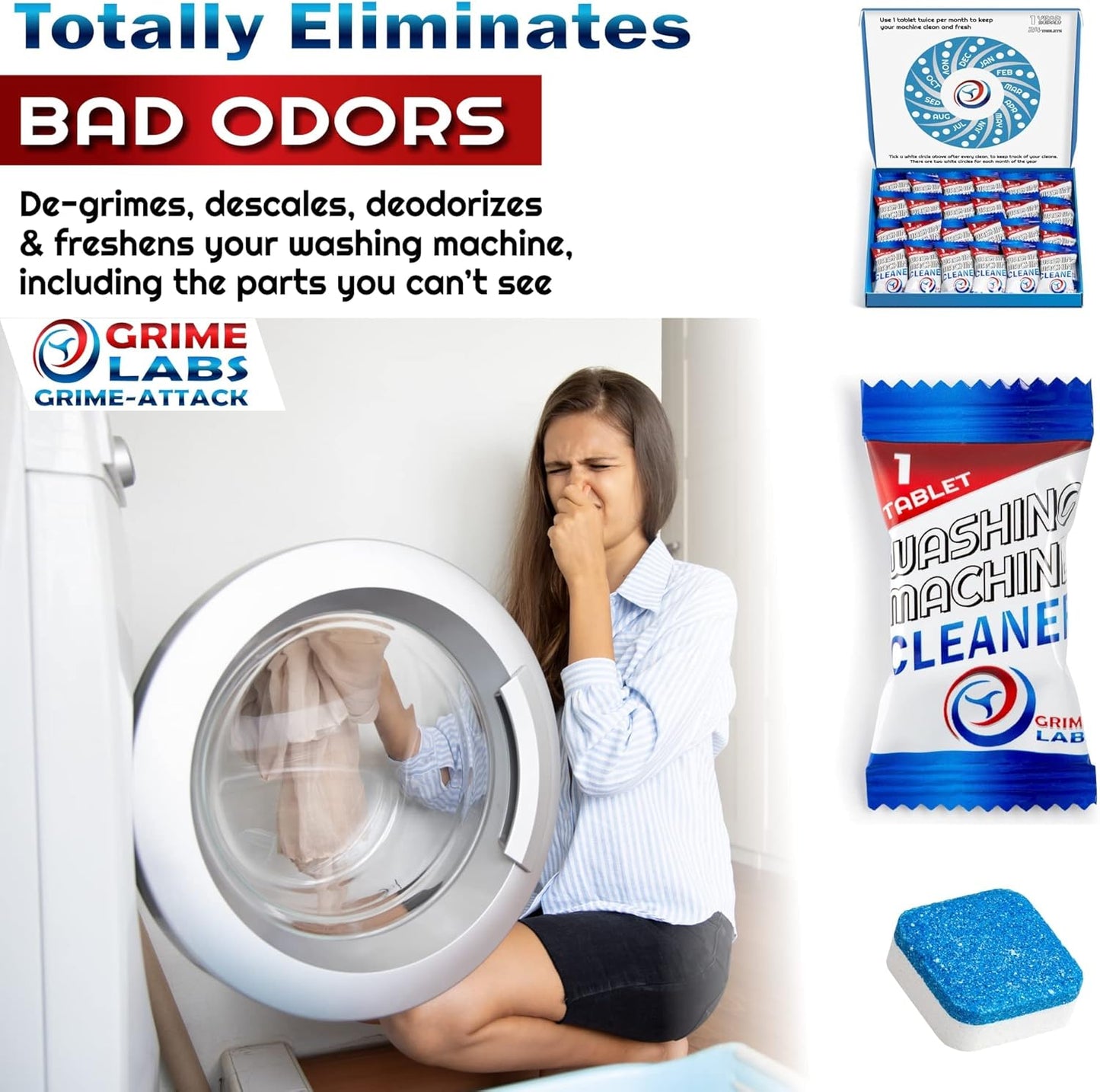 Washing Machine & Dishwasher Cleaner Tablets Bundle – 12-Month Supply | Deep Cleaning & Deodorizing Tablets for Dishwashers & Washing Machines | 48-Tablet Set – Value Pack