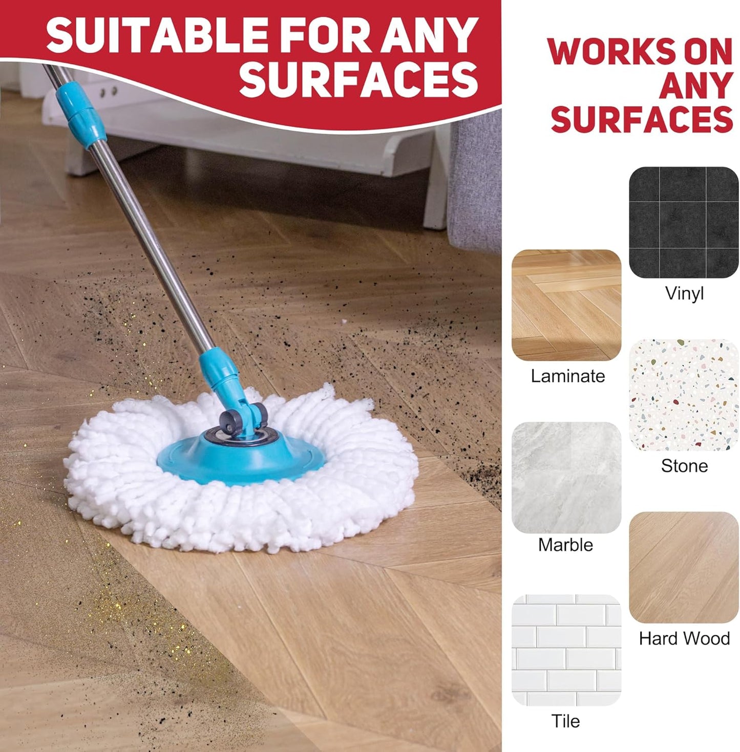 Mop Replacement Heads - 4-Pack Blue Microfiber Replacement Mop Heads Universal for 360°Spin Magic Mopping,Round Shape Standard Size