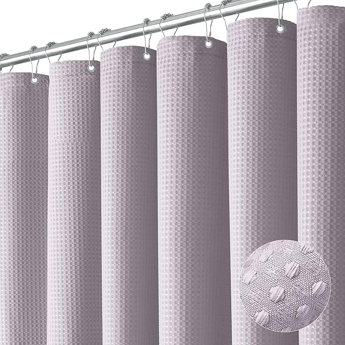 Dynamene Stall Fabric Shower Curtain - 54x78 inch Long Waffle Weave Weighted Thick Cloth Shower Curtains for Bathroom, Heavy Duty Hotel Spa Luxury Bath Curtain Set with 10 Plastic Hooks, Lavender