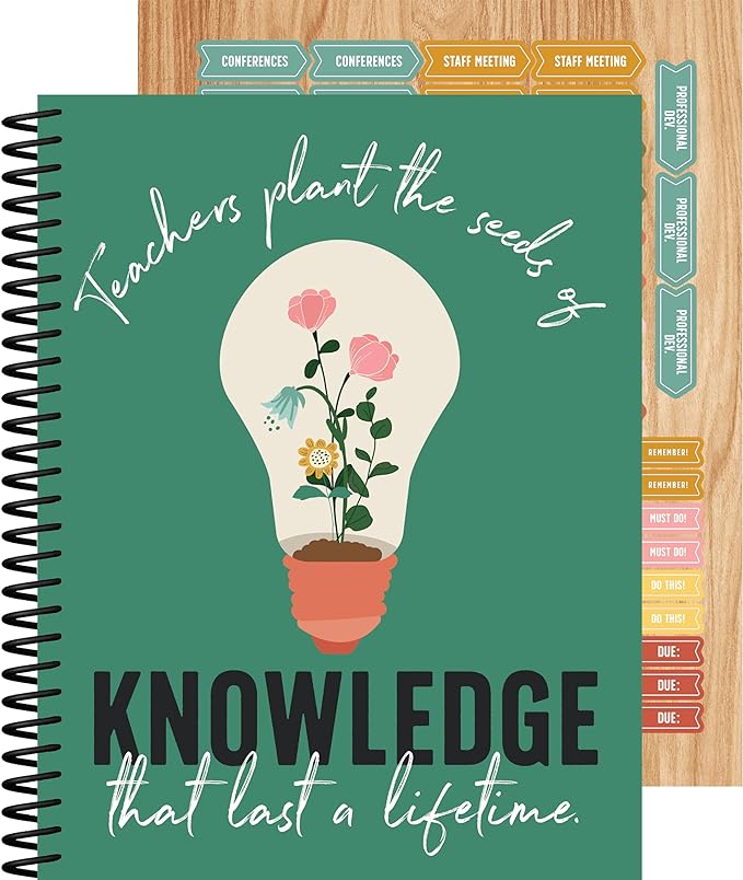 Carson Dellosa Grow Together Teacher Planner, 8" x 11" Green Spiral Bound Lesson Plan Book With Stickers, Checklist, Notes, Garden Theme School Supplies for Classroom Organization