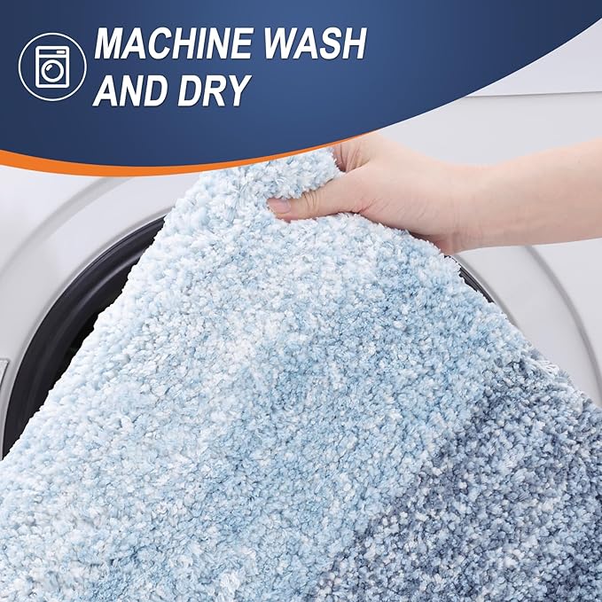 OLANLY Bathroom Rugs Mat 36x24, Extra Soft Absorbent Microfiber Bath Rugs, Rubber Backing, Quick Dry, Machine Washable Bath Mats for Bathroom Floor, Tub and Shower, Home Decor Accessories, Blue