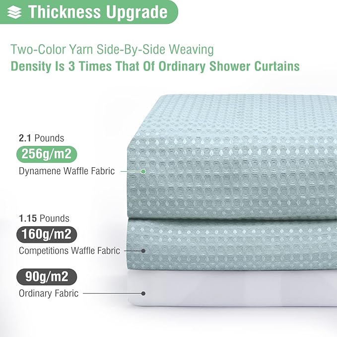 Dynamene Extra Wide Shower Curtain-108 Inch Wide Waffle Weave Weighted Thick Cloth Bathroom Shower Curtain, Neutral Heavy Duty Hotel Bath Curtain Set with 18 Plastic Hooks,108x72, Fog Blue