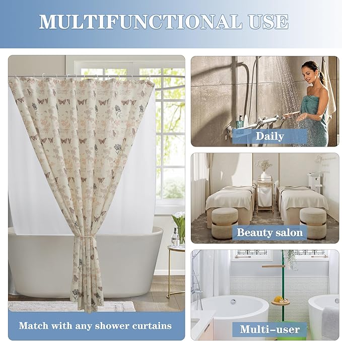 Nasitos Fabric Shower Curtain Liners 4 Pack - W72 x H72 - Washable & Water Resistant Cloth Shower Liner for Bathroom, Soft Hotel Quality, Standard Size (White, Include 8 Separate Magnets)