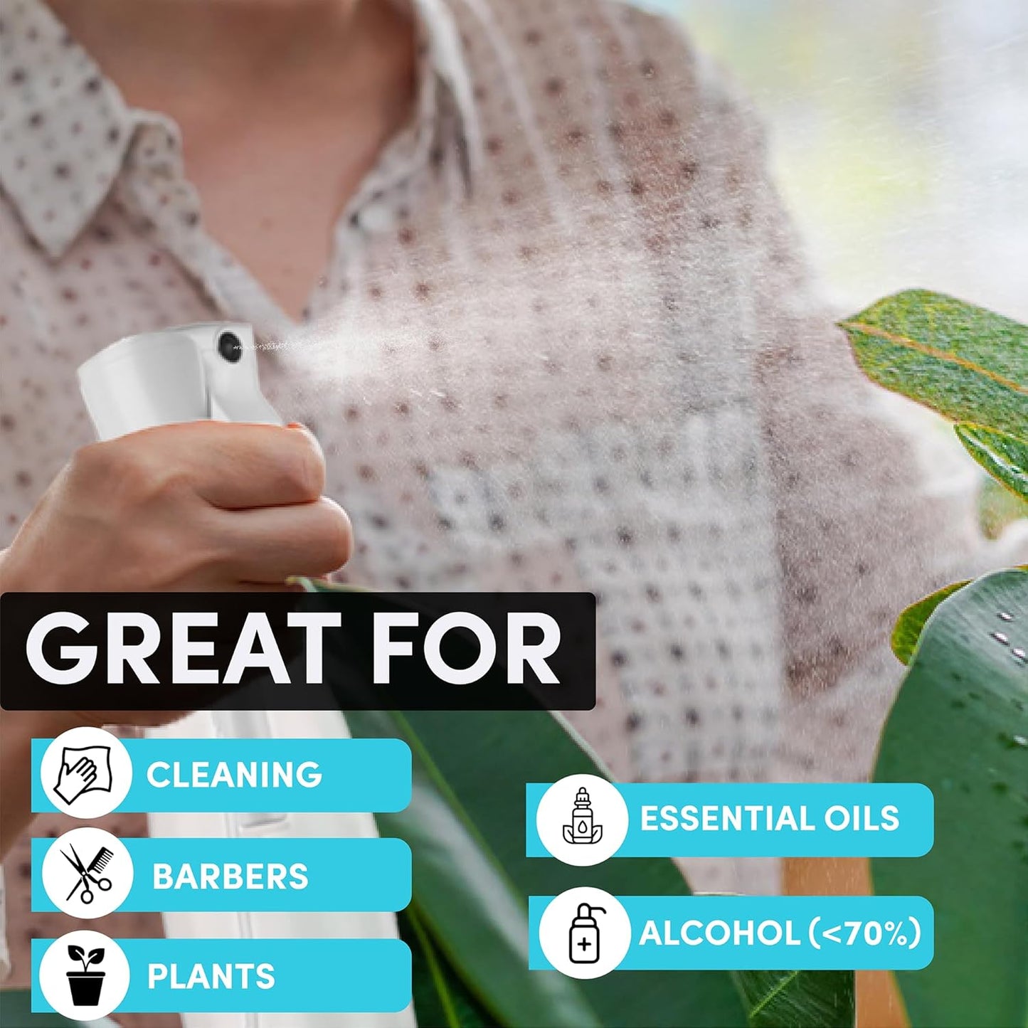 Hula Home Spray Bottle for Hair (20oz/590ml) - Powered by Flairosol® Spray Technology - Continuous Ultra Fine Mist Sprayer – For Hairstyling, Cleaning, Salons, Plants, Essential Oil & More - White