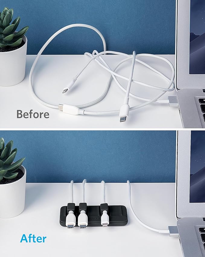 Anker Multipurpose Cord Keeper - 5 Clips for Lightning, USB C, Micro Cables & Other Wires - Sticks to Wood, Marble, Metal, Glass (Black)