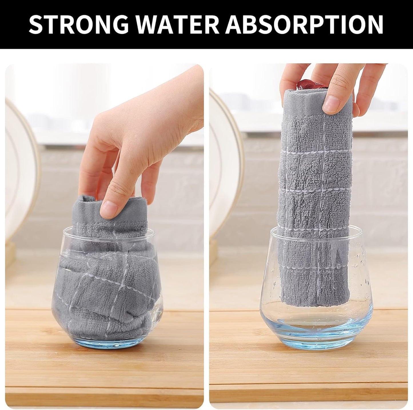 Homaxy 100% Cotton Terry Kitchen Towels(Light Grey, 13 x 28 inches), Checkered Designed, Soft and Super Absorbent Dish Towels, 8 Pack