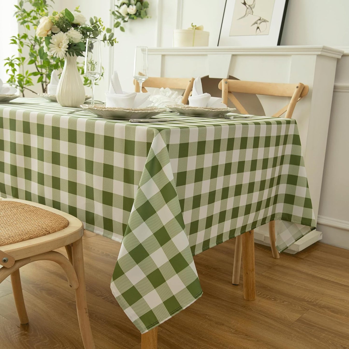 Waterproof Checkered Tablecloth Fabric - Rectangle 58x84 Inch Classic Gingham Buffalo Plaid Table Cloth for Indoor/Outdoor Use - Washable Table Cover for Kitchen, BBQs, and Parties