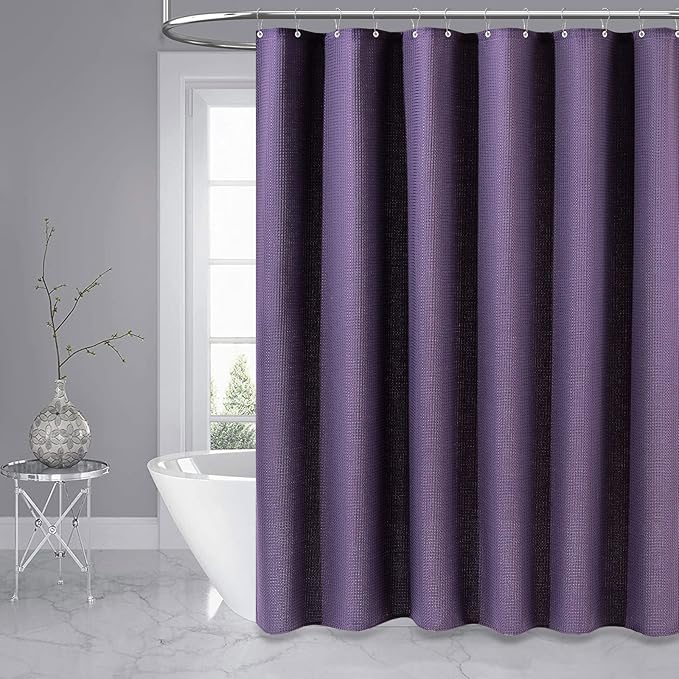 Dynamene Stall Fabric Shower Curtain - 54x78 inch Long Waffle Weave Weighted Thick Cloth Shower Curtains for Bathroom, Neutral Heavy Duty Hotel Spa Luxury Bath Curtain Set with 10 Hooks, Purple