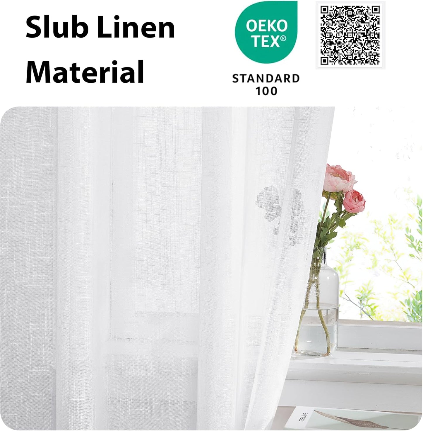 NICETOWN Lined Look Door Panel - Semitransparent Voile Window Curtain Panel Semi Sheer for Patio/Sliding Glass Door with One Bonus Tieback, 52" Width by 72" Length, White