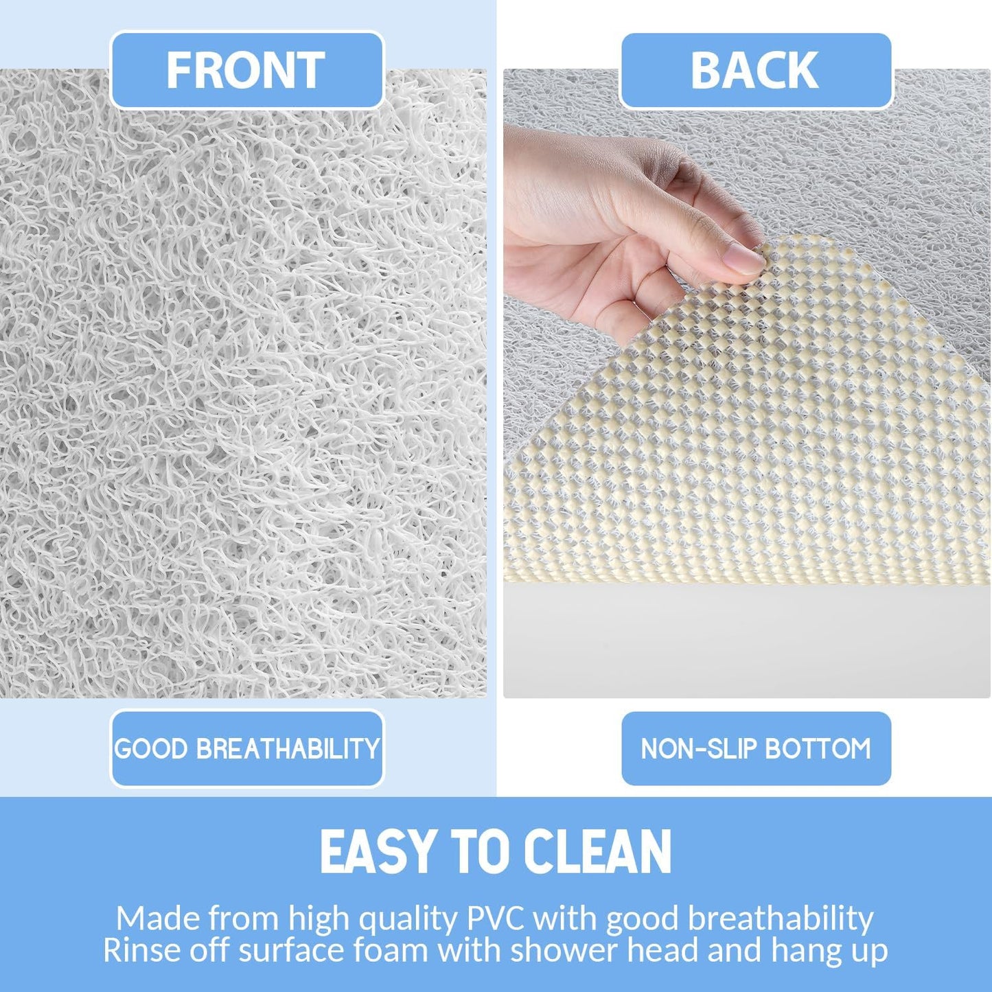 Non-Slip Bathtub Mat, Anti Slip Shower Mat, Fast Drying Bathtub Mats, Foot Scrubber Mat, Anti Slip Mat for Tub, Floor, Bathroom, Kitchen, Home, Hotel (White 24"×24")