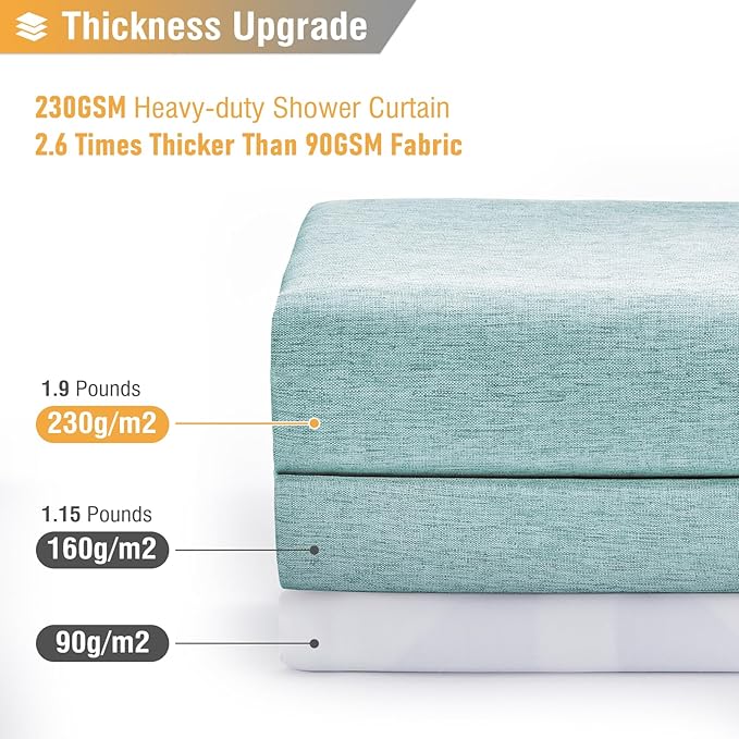 BTTN Extra Long Shower Curtain - 72x96 Inch Long Linen Textured Heavy Duty Fabric Shower Curtain Set with 12 Hooks, Turquoise Tall Simple Neutral Waterproof Cloth Shower Curtains for Bathroom - Teal