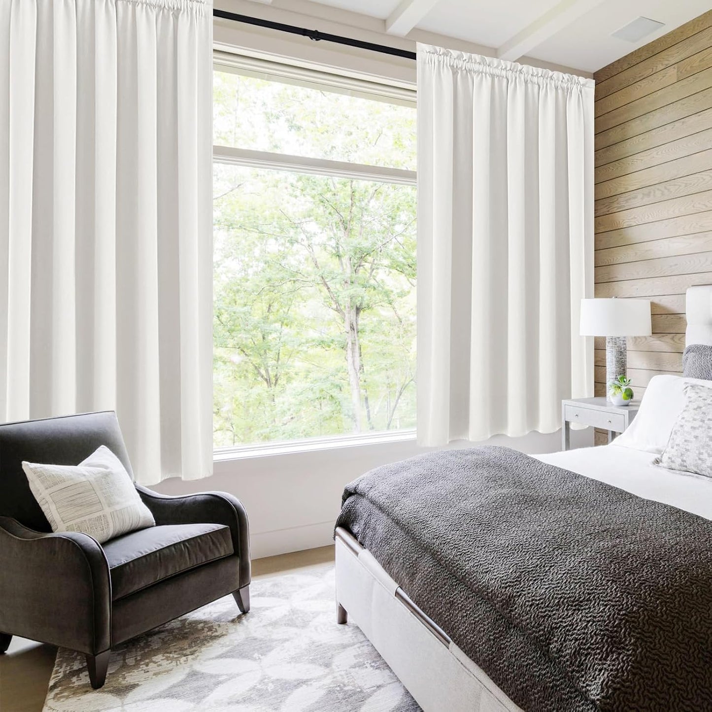 DWCN Short Ivory Blackout Curtains for Small Window, Thermal Insulated Energy Saving Room Darkening Curtains for Kitchen/Bedroom (W60 x L36 inch, Set of 2 Panels, Top of Rod Pocket)
