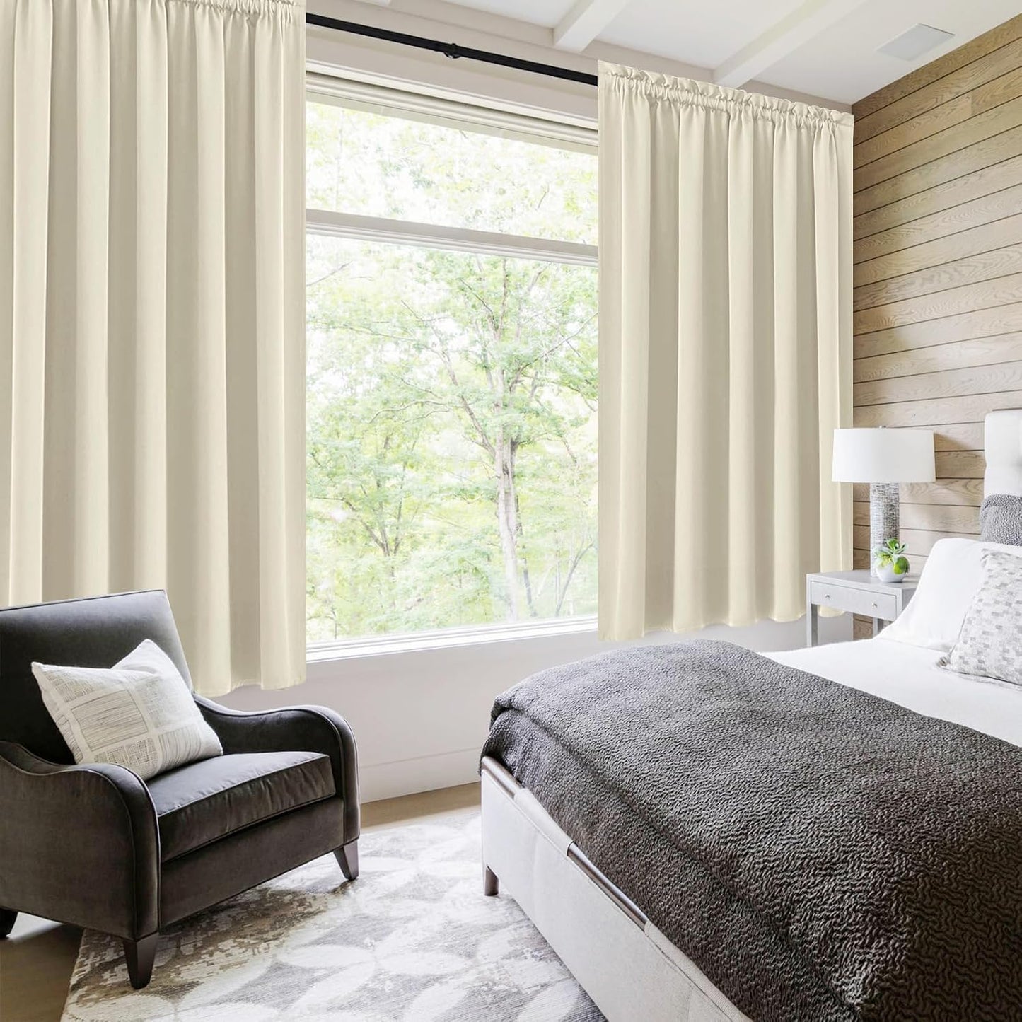 DWCN Blackout Curtains for Living Room Thermal Insulated, Energy Saving & Noise Reducing Bedroom Curtains, Light Beige, W 70x L 63 Inch, Set of 2 Rod Pocket Curtain Panels