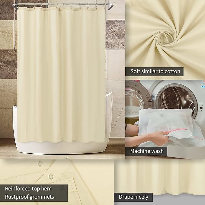 ALYVIA SPRING Stall Fabric Shower Curtain Liner Waterproof - Soft & Lightweight Long Stall Size Shower Curtain with Magnets, Machine Washable - 54x78, Cream
