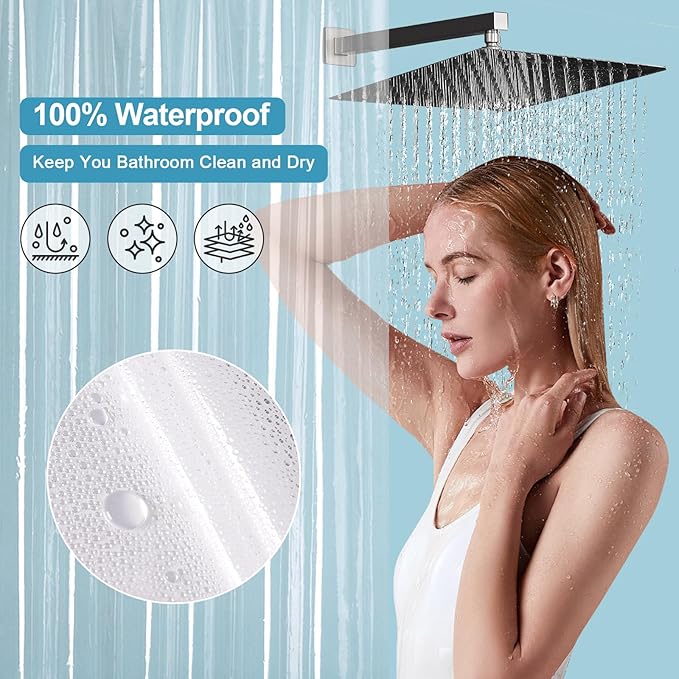 EurCross Stall Clear Shower Curtain Liner with Hooks and 5 Magnet Weights, Heavy Duty Waterproof Premium 9G PEVA Transparent Plastic Stall Shower Curtain 54 x72 inch, 9 Metal Grommets