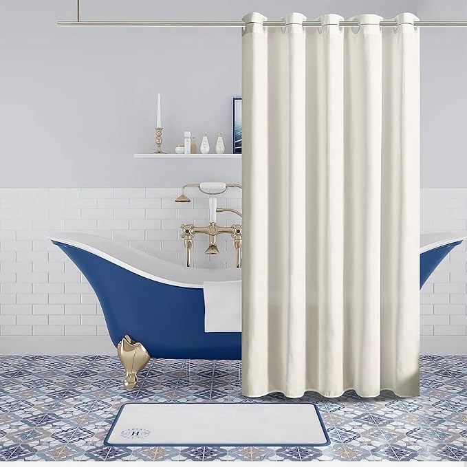 Furlinic No Hook Beige Shower Curtain,Polyester Fabric Bathroom Curtains with 10 Split Grommets,Waterproof & Machine Washable,Standard Size,72x72 Inch