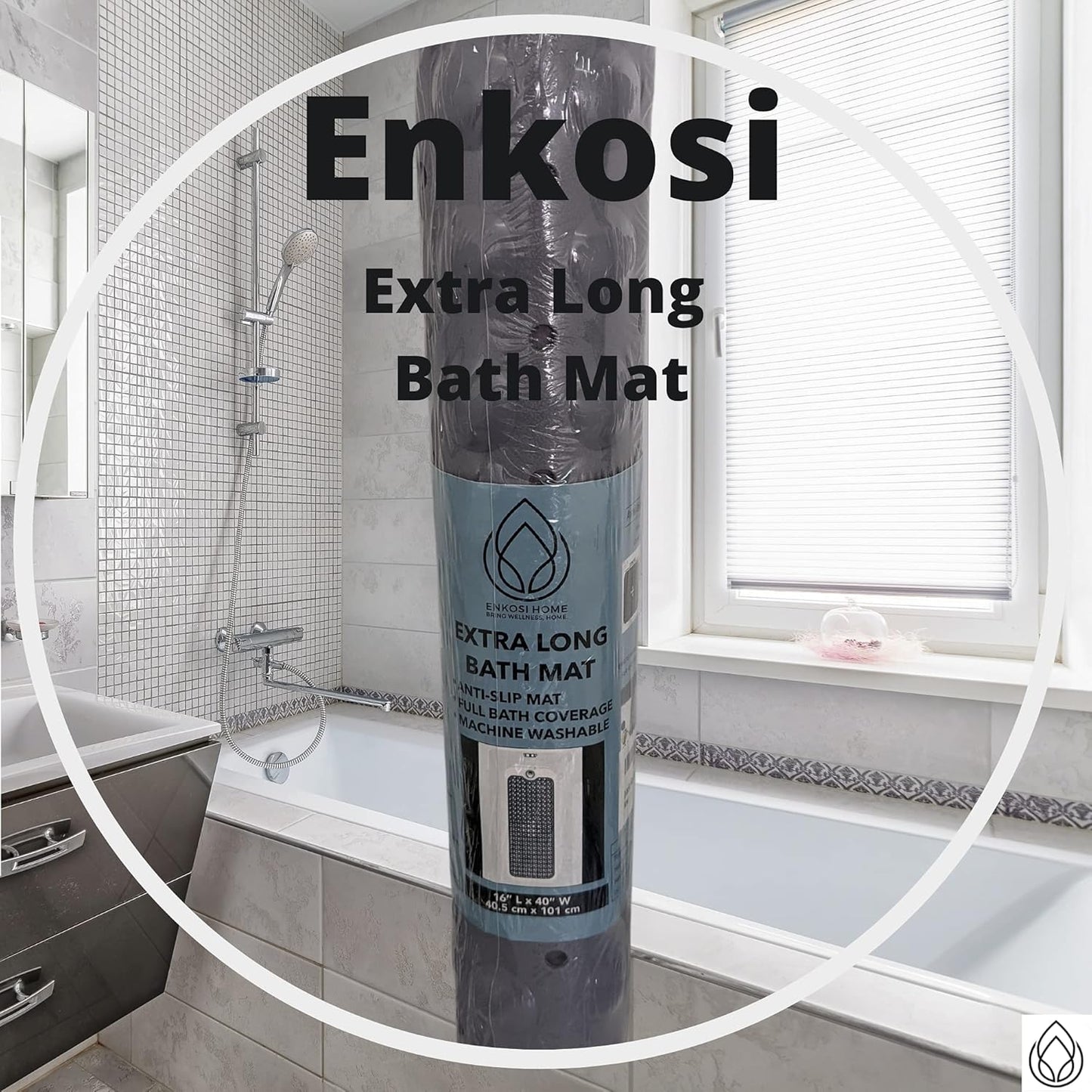 ENKOSI Bath Mat - Large Non Slip Bathtub & Shower Mat - Extra Long 40 x 16 Inch Bathroom Mats for Tub Nonslip Anti Slip Bathmats (40x16 Clear Brown 1-Pack)