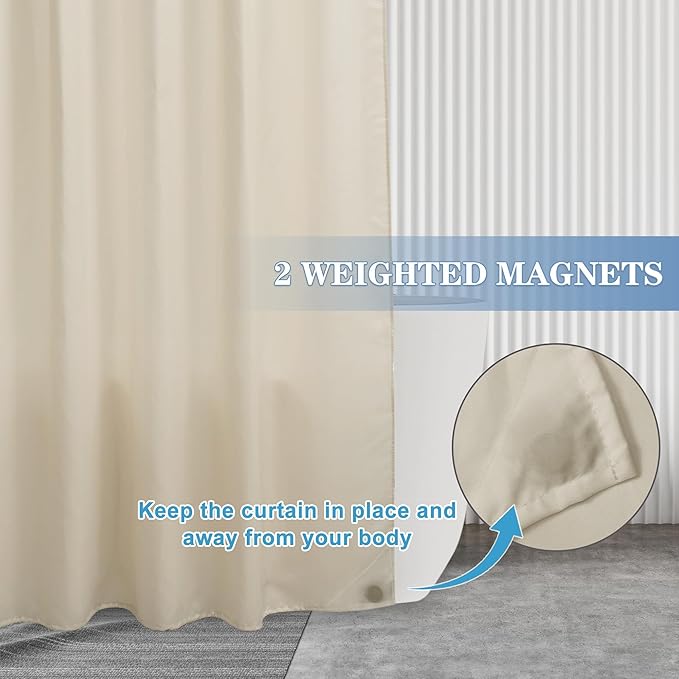 Nasitos Fabric Shower Curtain Liners 2 Pack - W72 x H72 - Washable & Water Resistant Lightweight Cloth Shower Liner for Bathroom, Soft Hotel Quality, Standard Size (Beige, 4 Magnets Included)