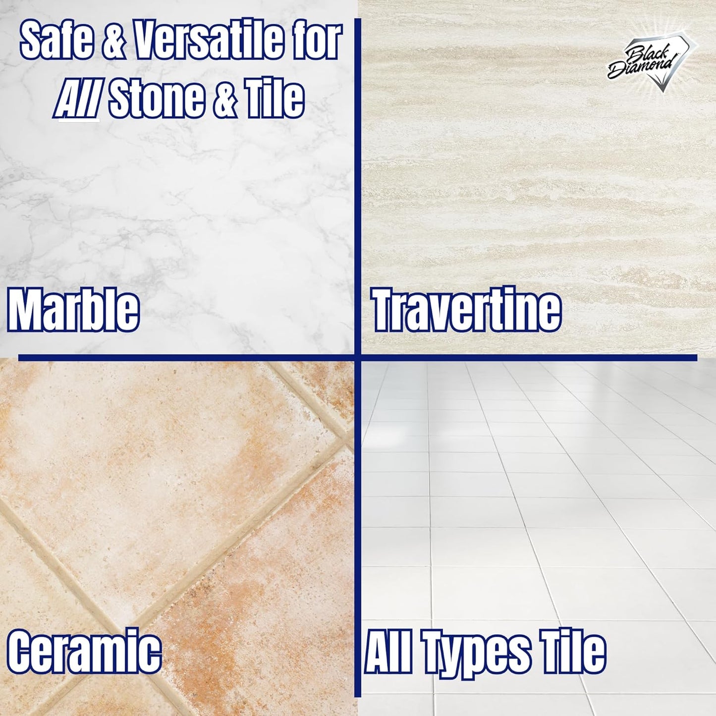 Black Diamond Stoneworks MARBLE & TILE FLOOR CLEANER. Great for Ceramic, Porcelain, Granite, Natural Stone, Vinyl and Brick. No-rinse Concentrate.(1-Gallon)