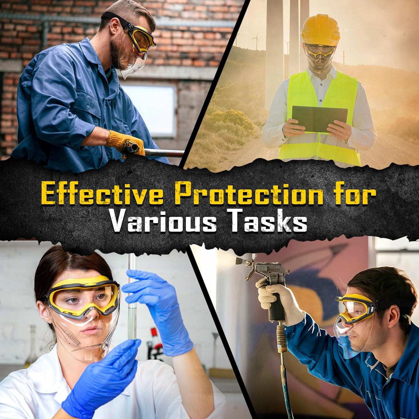 COOLJOB Safety Goggles Over Glasses with Anti-Fog Clear Lens, ANSI Z87.1 Impact Resistance and UV Proof, Adjustable Headband