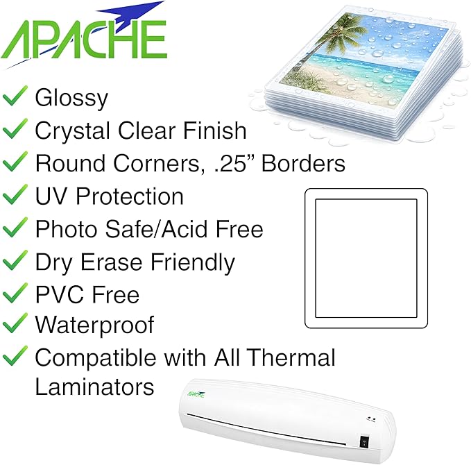Apache 300 Pack Laminating Pouches 3 mil, for Legal Size 8.5 x 14 Inch Documents (9 x 14.5 Inch Sheets), Office and School Supplies, Thermal Laminating Sheets, Super Clear, Round Corner