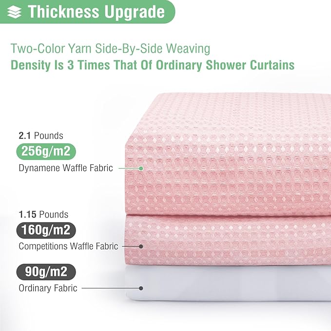 Dynamene Stall Fabric Shower Curtain - 54x78 inch Long Waffle Weave Weighted Thick Cloth Shower Curtains for Bathroom,Heavy Duty Hotel Spa Luxury Bath Curtain Set with 10 Plastic Hooks, Pink