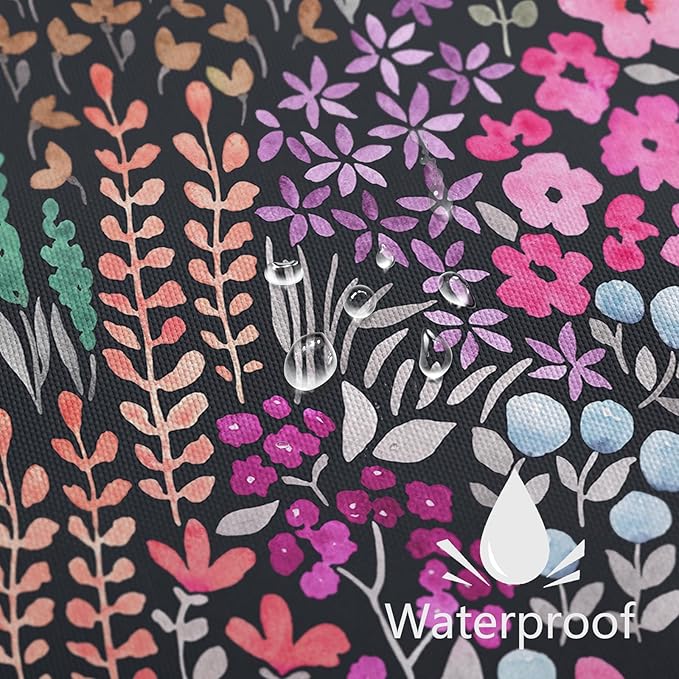 Extra Long Shower Curtain 72 x 96 Inch, Floor to Ceiling X-Long Tall Cute Floral Shower Curtain for Bathroom, Black Hot Pink Wildflower Boho Cottagecore Fabric Shower Curtain Set with Hooks
