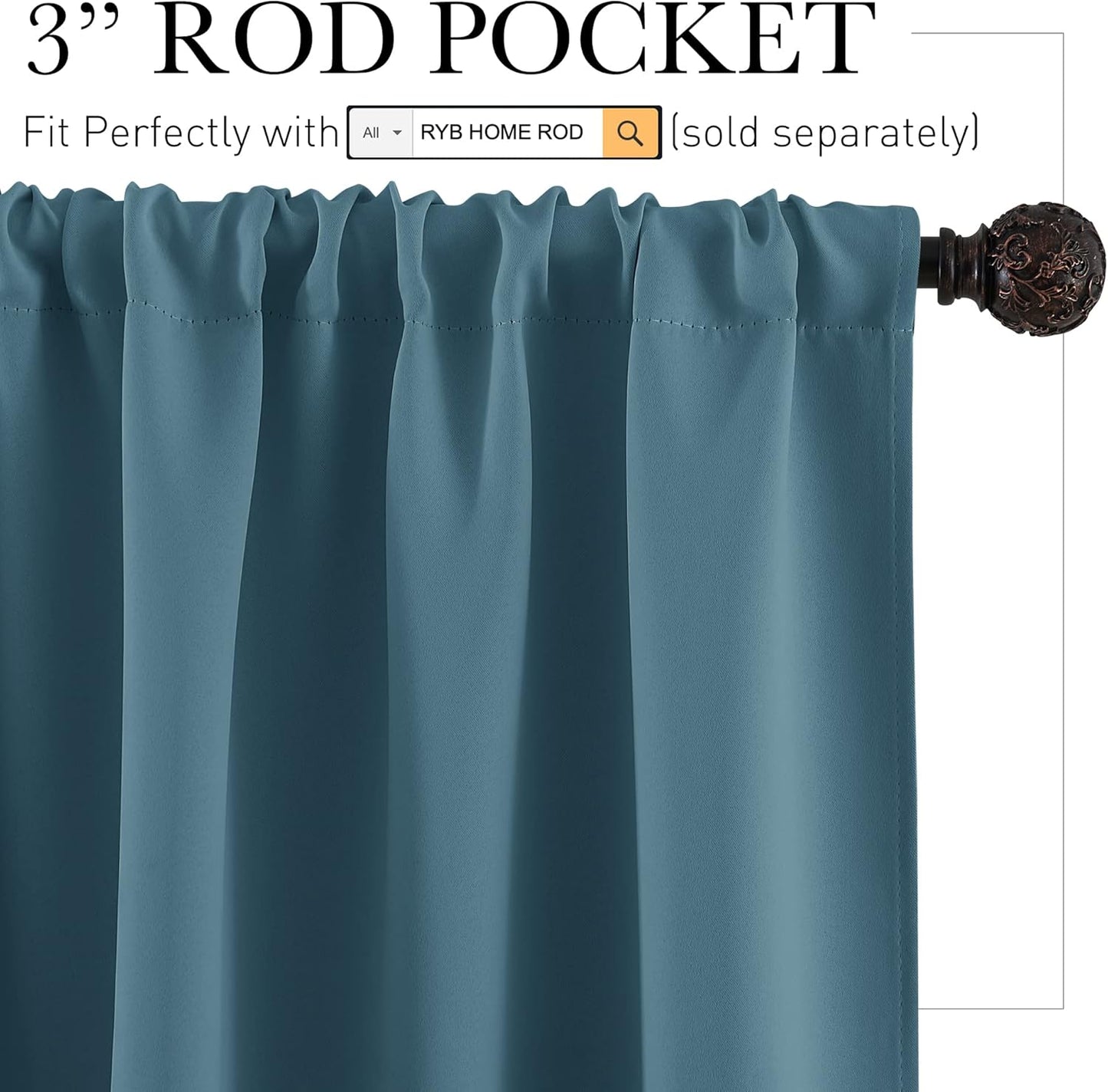 RYB HOME Blue Blackout Curtains for Living Room Thick & Durable Privacy Window Curtains Room Darkening Drapes for Bedroom, W70 x L84 inch, 2 Panels, Slate Blue