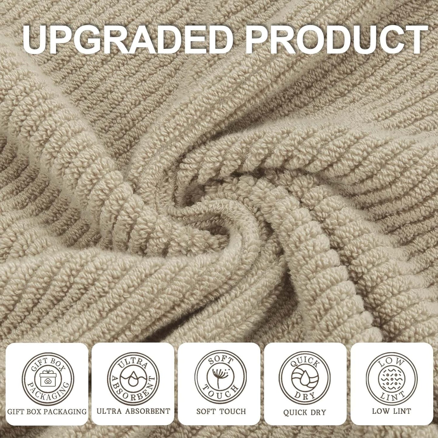 Beige Hand Towels, Hand Towels for Bathroom Set of 4, Large 18"x 28" - 100% Cotton | Lightweight | Thick | Quick Dry | Soft | Absorbent, Luxury Towel Set, Bathroom Essentials, Dark Beige