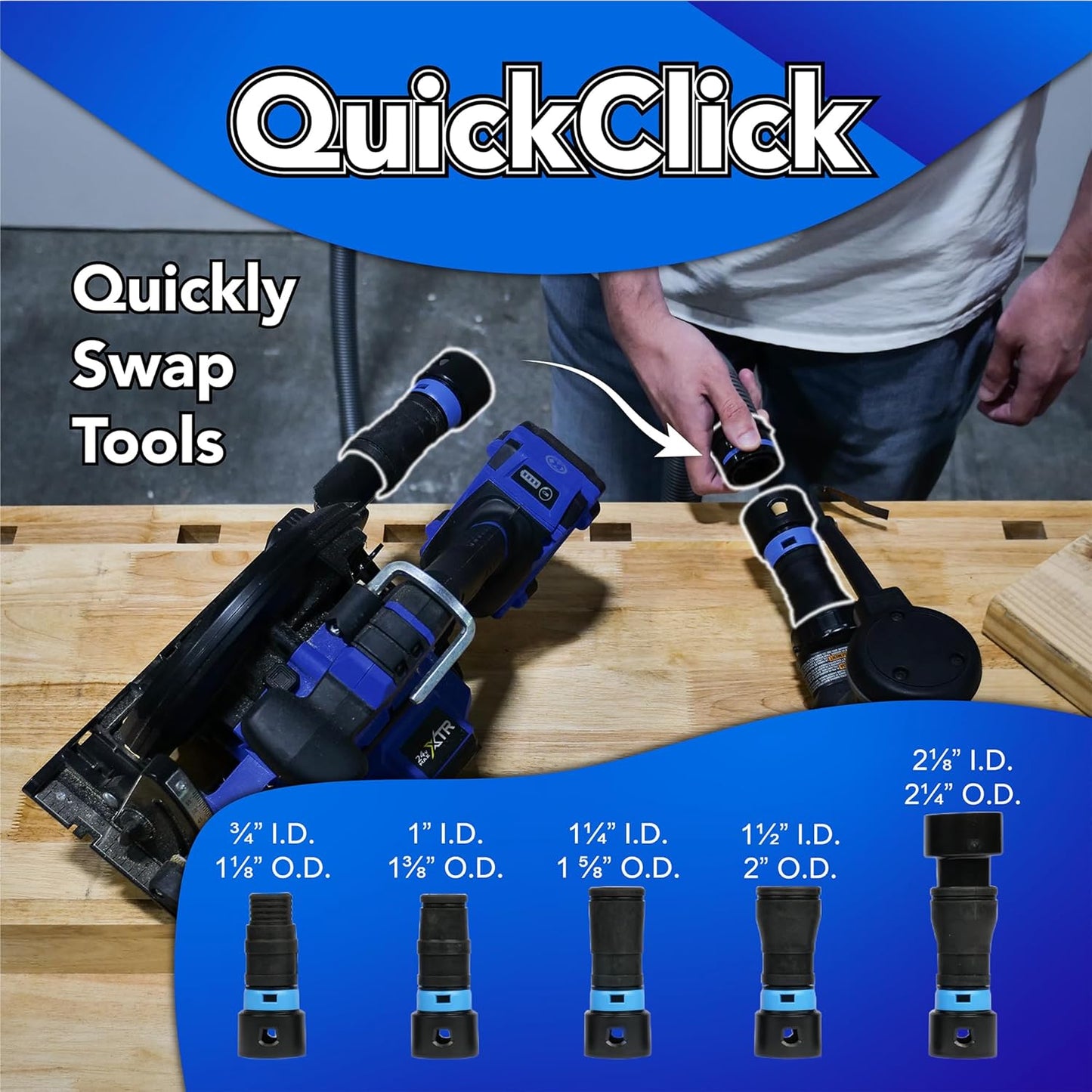 Cen-Tec Systems 94720 Quick Click 20 Ft. Hose for Home and Shop Vacuums with Expanded Multi-Brand Power Tool Adapter Set for Dust Collection