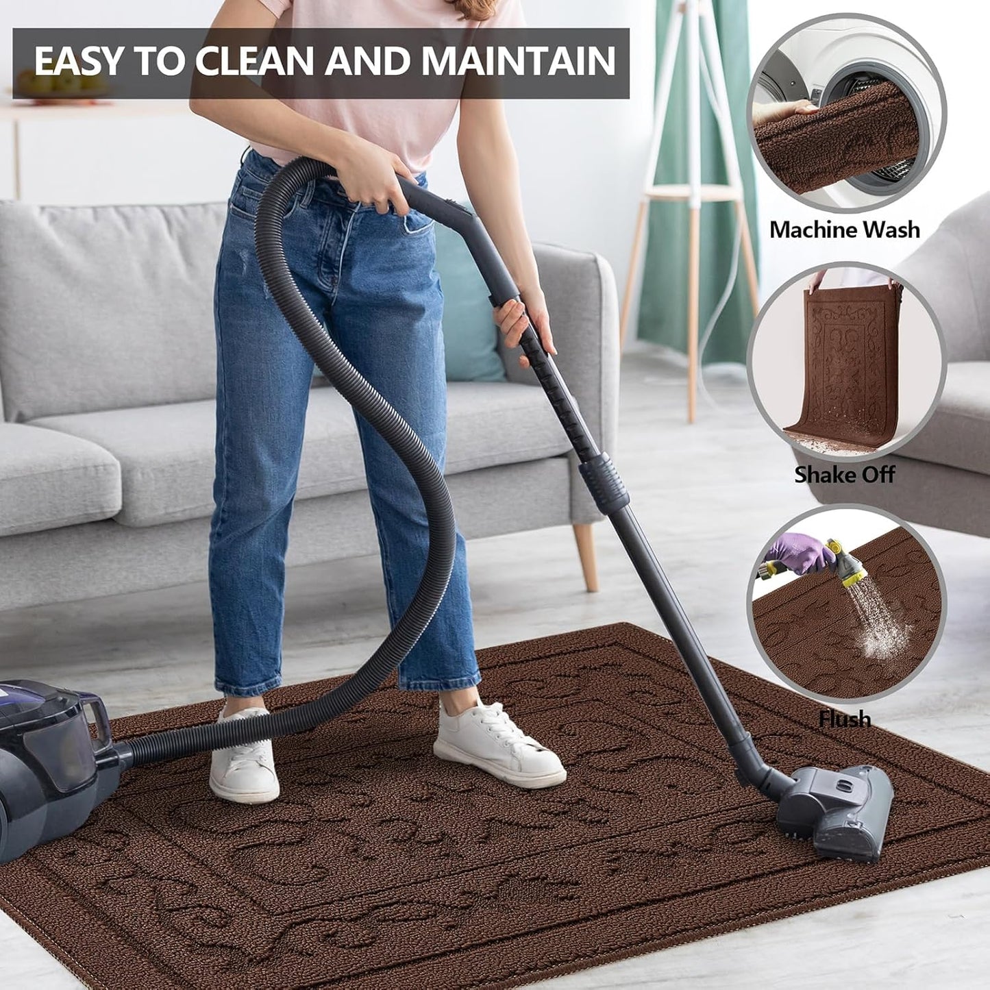 FONEYI Indoor Doormat, Front Back Door Mat 32"x40" Washable, Rubber Backing Non Slip Door Mats, Low-Profile Absorbent Entrance Doormats Inside Floor Mats for Entryway, Resist Dirt Entry Rugs, Coffee