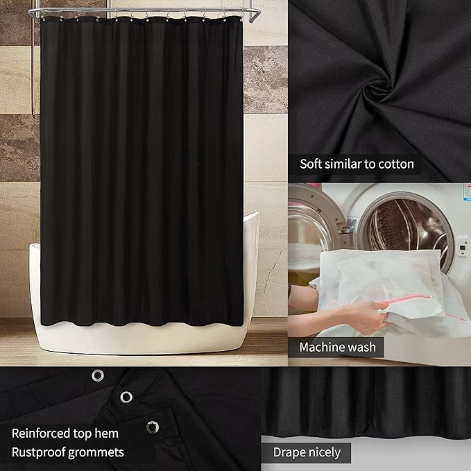 ALYVIA SPRING Long Fabric Shower Curtain Liner Waterproof - 72" x 78", Soft & Lightweight Long Shower Curtain with 3 Magnets, Machine Washable - 72x78, Black