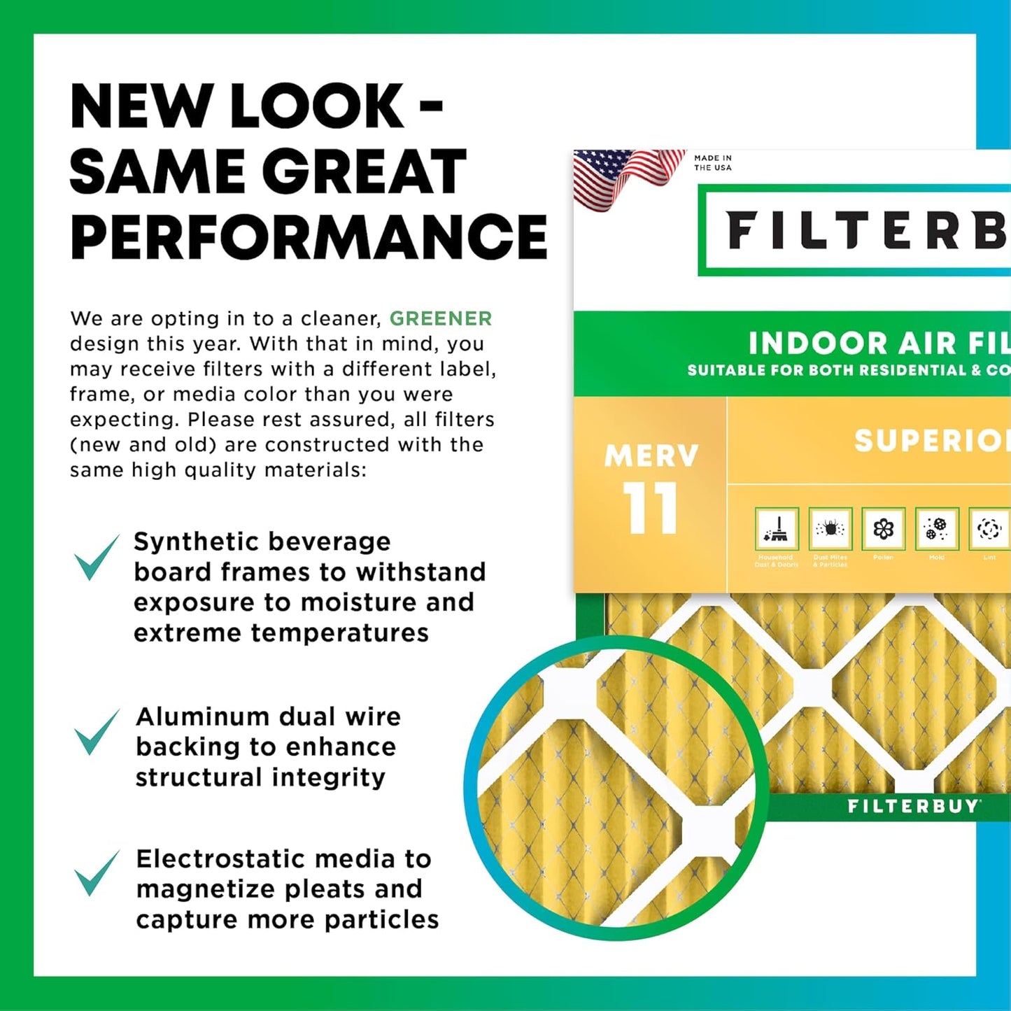 Filterbuy 16x25x1 Air Filter MERV 11 (MPR 1200) Allergen Defense Replacement (4-Pack), Electrostatic Pleated HVAC AC Furnace Filters, Made in USA (Actual Size: 15.50 x 24.50 x 0.75)