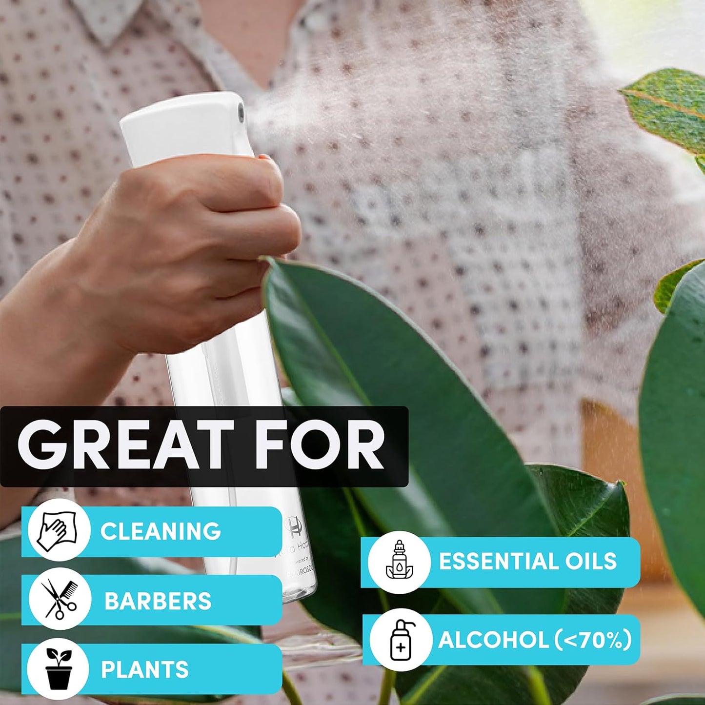 Hula Home Spray Bottle for Hair (10.1oz/300ml) - Powered by Flairosol® Spray Technology - Continuous Ultra Fine Mist Sprayer – For Hairstyling, Cleaning, Salons, Plants, Essential Oil & More - White