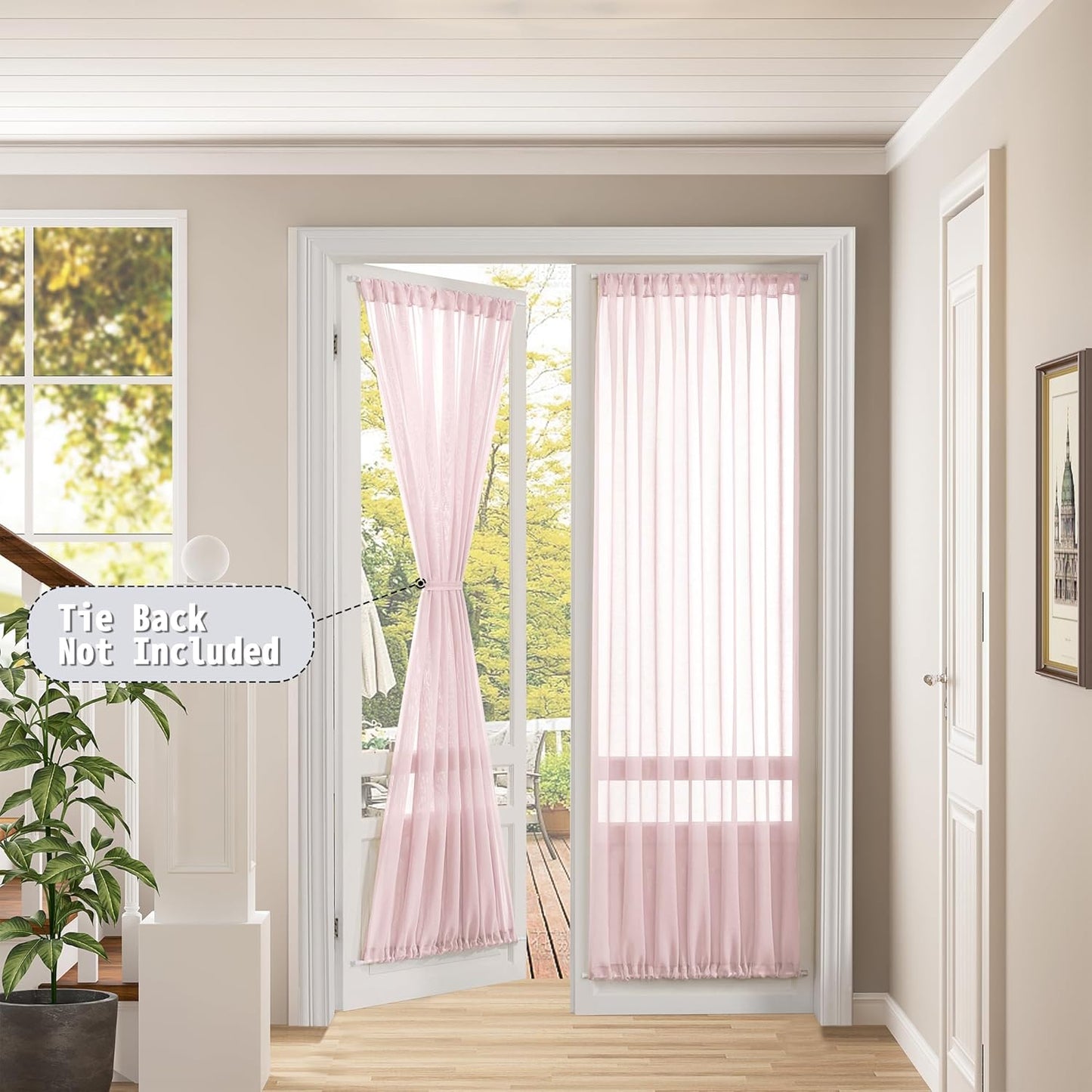 Tollpiz Sheer Door Curtains Closet Linen Textured Curtains Sheer Doorway Light Filtering Voile Rod French Door Pocket Curtain Patio Glass Door, 25 x 72 inches Long, Pink, Set of 1 Panel