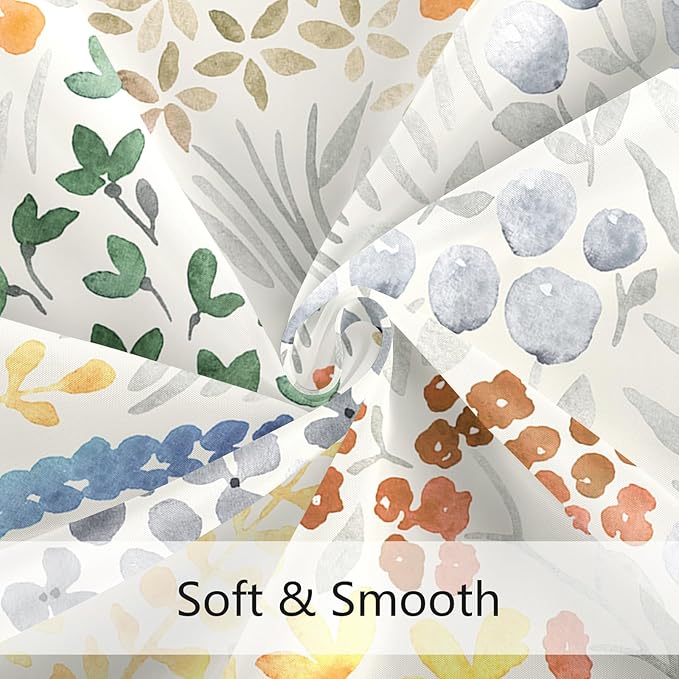 Small Stall Shower Curtain 36 x 72 Inch, Half Narrow Cute Floral Shower Curtain for Bathroom, Orange Wildflower Boho Cottagecore Fabric Shower Curtain Set with Hooks