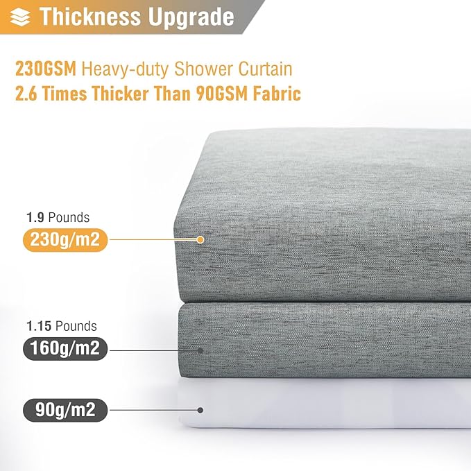 BTTN Stall Fabric Shower Curtain - 54x72 Inch Long Linen Textured Heavy Duty Cloth Shower Curtain Set with 10 Plastic Hooks, Hotel Spa Weighted Waterproof Neutral Bath Curtain for Bathroom - Gray/Grey